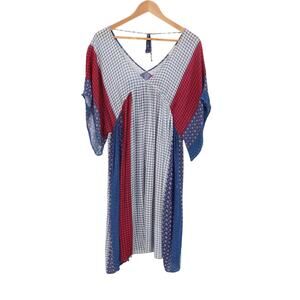 Boho Beachy Patchwork Midi‎ Dress Womens M Summer Vacation Comfort Poolside